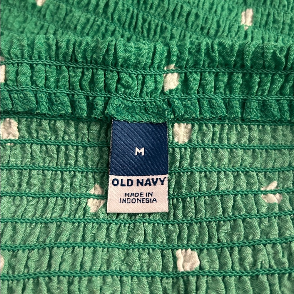 Old Navy Smocked Polka Dot Tie Shoulder Top Kelly Green Dobby Corset St Patrick - Picture 7 of 8